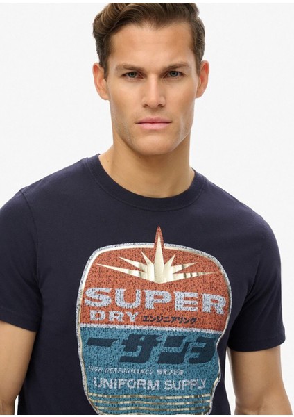 Bisiklet Yaka Lacivert Erkek T-Shirt M1012136A-THG_GASOLINE Graphıc Rela fiyatları