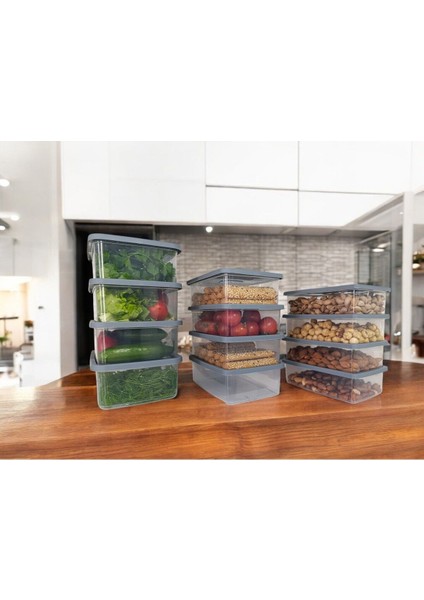 12'li saklama kabı seti, derin dondurucu ve buzdolabı düzenleyici, plastik, gri-beyaz fiyatları