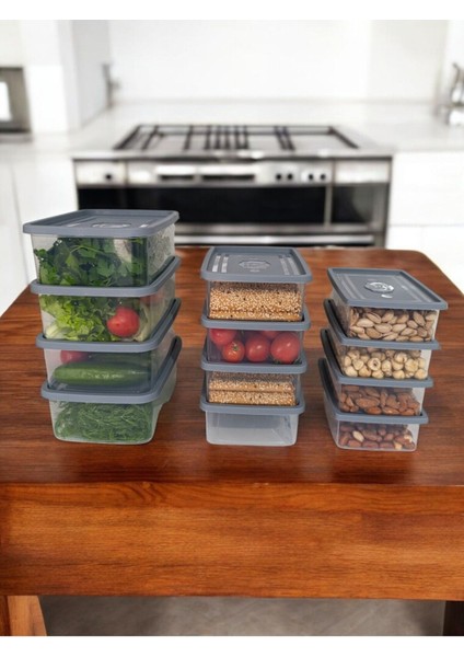 12'li saklama kabı seti, derin dondurucu ve buzdolabı düzenleyici, plastik, gri-beyaz modelleri