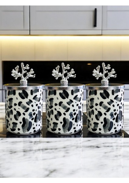 Leopar Desenli Gri Baharatlık 3’lü Set, Şık ve Pratik Tasarım, 250-499 ml