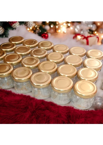 Şeffaf 40cc cam kavanoz, 25 adet, gold kapaklı, şık ve dayanıklı tasarım fiyatları