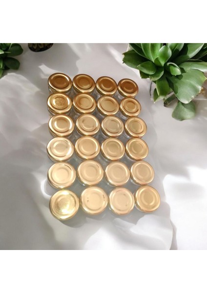 Şeffaf 40cc cam kavanoz, 25 adet, gold kapaklı, şık ve dayanıklı tasarım modelleri