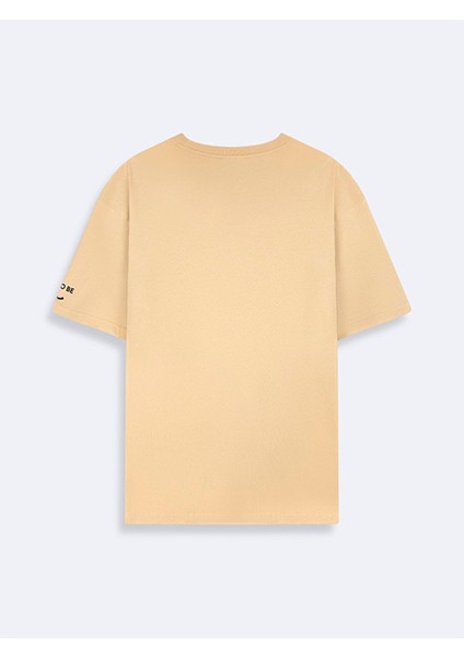 Erkek Kısa Kollu Sıfır Yaka Basıc Loose Bej T-shırt fiyatları
