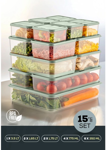 15'li Buzdolabı Düzenleyici Organizer Mikrodalgaya Uygun Difriz Saklama Kabı Mint