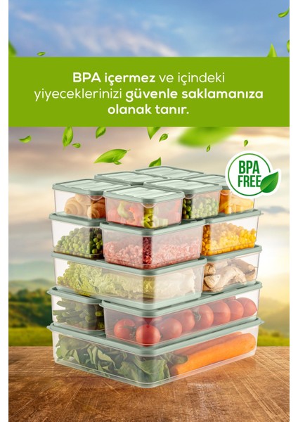 15'li Buzdolabı Düzenleyici Organizer Mikrodalgaya Uygun Difriz Saklama Kabı Mint modelleri