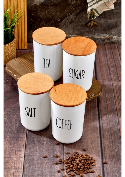 4'lü Ahşap Kapaklı Akrilik Şeffaf Kavanoz Seti, 900ml, Beyaz, 4 Parça fiyatları