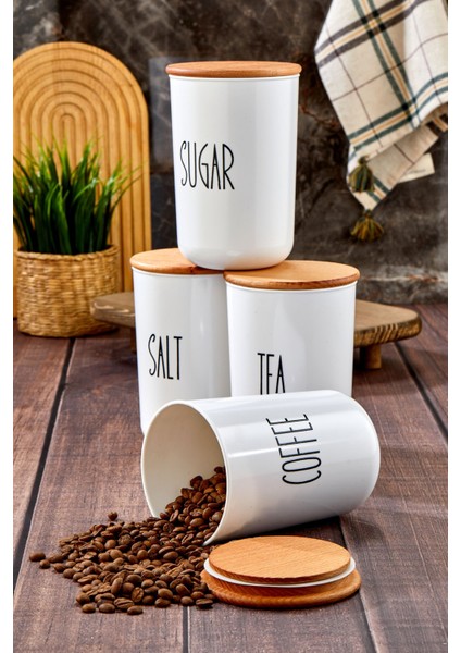 4'lü Ahşap Kapaklı Akrilik Şeffaf Kavanoz Seti, 900ml, Beyaz, 4 Parça modelleri