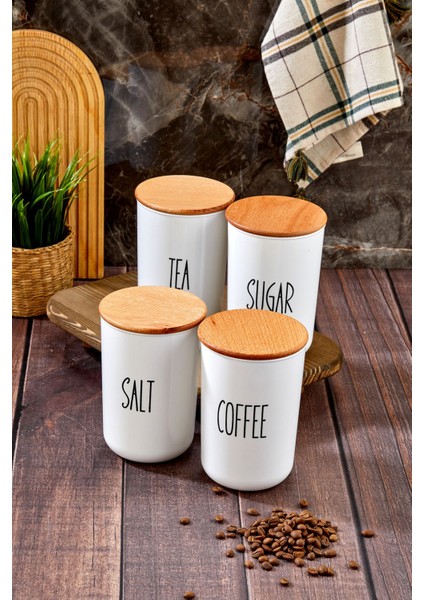 4'lü Ahşap Kapaklı Akrilik Şeffaf Kavanoz Seti, 900ml, Beyaz, 4 Parça indirimleri