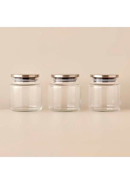 Şeffaf Metal Kapaklı 3'lü Cam Kavanoz Seti, 635 ml, turuncu renk, şık ve kullanışlı mutfak aksesuarı
