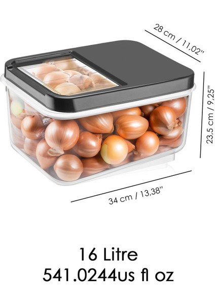 16 Litre Sürgülü Kapak Sebzelik, Patates Soğan Sebze Saklama Kabı, Erzak Saklama Kabı-Antrasit