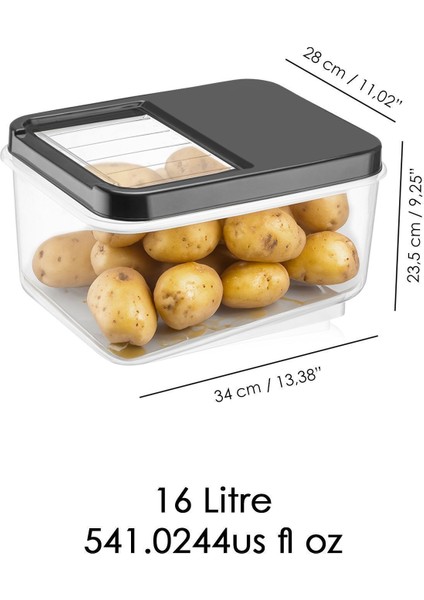 16 Litre Sürgülü Kapak Sebzelik, Patates Soğan Sebze Saklama Kabı, Erzak Saklama Kabı-Antrasit