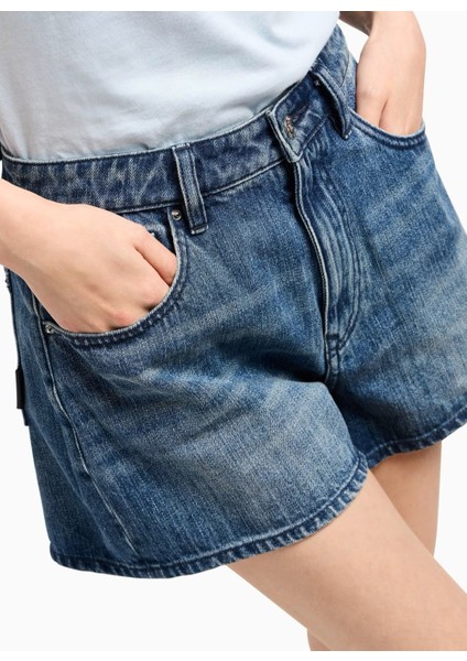 Yüksek Bel Dar Mavi Kadın Denim Şort XW000135