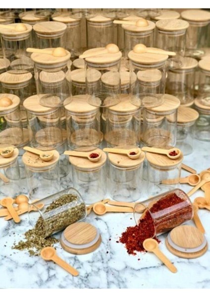 Bambu Kapaklı Cam Baharatlık ve Ahşap Kaşık Seti, şık ve kullanışlı 6 parça fiyatları