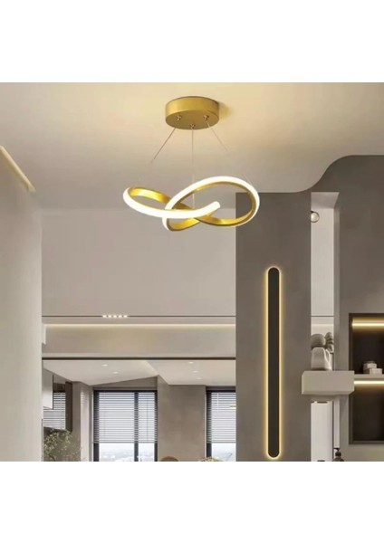 Eskitme Satin Bronz Imza LED Şeritli Avize