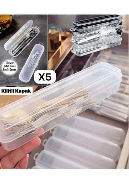 Şeffaf 5'li Çatal Kaşık Bıçak Saklama Kutusu, Düzenleyici ve Çeyizlik Takım