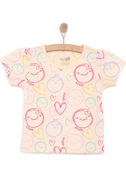 Basic Kız Gülen Yüz Desenli T-Shirt Kız Bebek