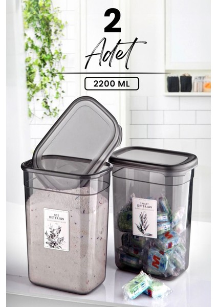 2 Adet Büyük Boy Dikdörtgen Deterjan Saklama Kutusu - 2200 ml - Deterjan Seti