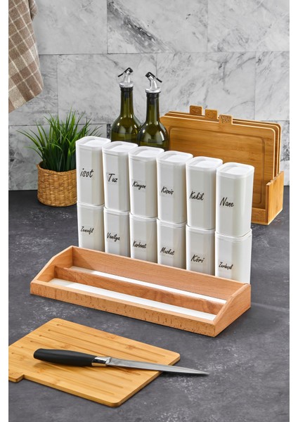 Ahşap Standlı 12'li 300 ml Mika Vakum Baharatlık Seti fırsatları