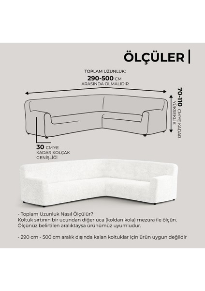 Lastikli Esnek ve Yıkanabilir L Köşe Koltuk Örtüsü Çekyat Kanepe Kılıfı - Düz Beyaz
