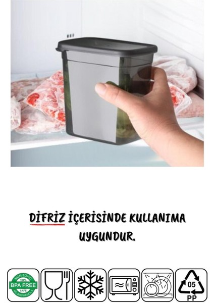 6 Adet Jumbo Boy Dikdörtgen Saklama Kabı 2000 ml Antrasit