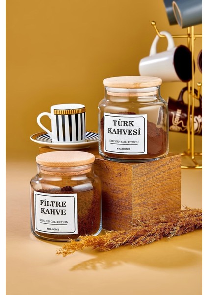 İki'li Ahşap Kapaklı Cam Saklama Kabı, 500 ml, Kahverengi, 3'lü set