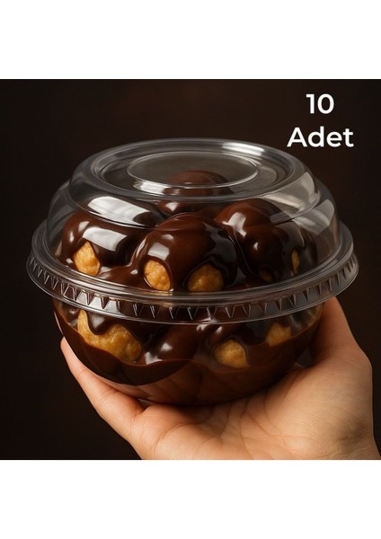 Kapaklı Tatlı Kabı (Profiterol,aşure,supangle) Sert Plastik 220 cc Sütlü Tatlı Kasesi 10 Adet