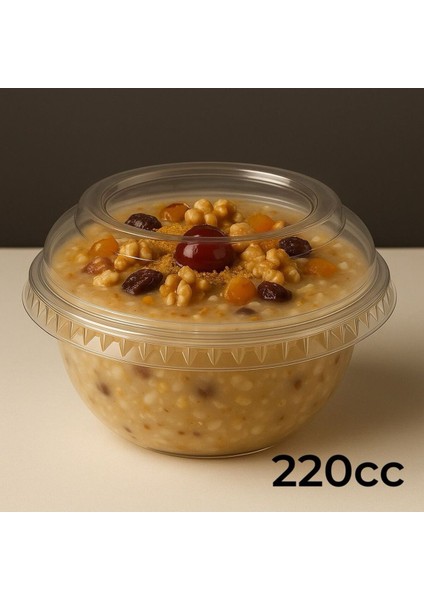 Kapaklı Tatlı Kabı (Profiterol,aşure,supangle) Sert Plastik 220 cc Sütlü Tatlı Kasesi 10 Adet
