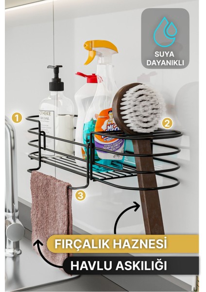 Mutfak Düzenleyici Banyo Düzenleyici Organizer Mutfak Dolabı 3 Fonksiyonlu Siyah Mat Bulaşıklık