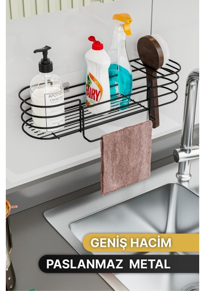 Mutfak Düzenleyici Banyo Düzenleyici Organizer Mutfak Dolabı 3 Fonksiyonlu Siyah Mat Bulaşıklık