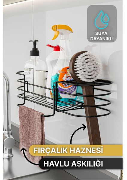 Mutfak Düzenleyici Banyo Düzenleyici Organizer Mutfak Dolabı 3 Fonksiyonlu Siyah Mat Bulaşıklık