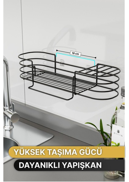 Mutfak Düzenleyici Banyo Düzenleyici Organizer Mutfak Dolabı 3 Fonksiyonlu Siyah Mat Bulaşıklık