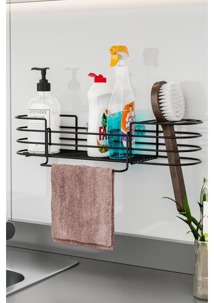 Mutfak Düzenleyici Banyo Düzenleyici Organizer Mutfak Dolabı 3 Fonksiyonlu Siyah Mat Bulaşıklık