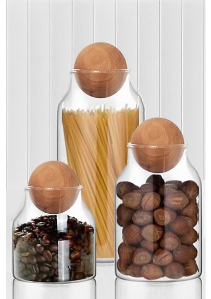 Saydam Ahşap Kapaklı Cam Kavanoz Seti, saklama ve dekorasyon için mükemmel, 3'lü fiyatları