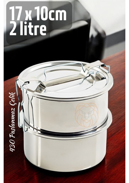 Paslanmaz Çelik Sefer Kabı, 17 cm, 2 Litre, Saklama ve Taşıma İçin Dayanıklı Metalik