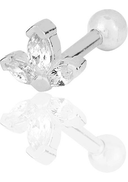 Gümüş Rodyumlu Zirkon Üç Taşlı Tragus Helix Piercing Küpe SGTL12194RODAJ