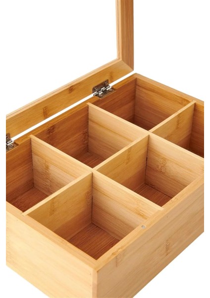 Bambu Çay Kutusu - 6 Bölmeli Mıknatıslı Kapak - Bambu Organizer Kutu