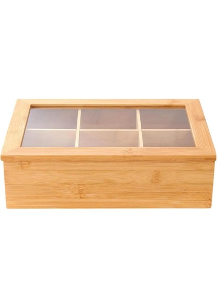 Bambu Çay Kutusu - 6 Bölmeli Mıknatıslı Kapak - Bambu Organizer Kutu