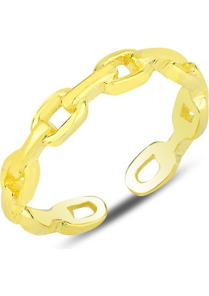 Gümüş Altın Yaldızlı Zincir Modeli Ayarlamalı Yüzük SGTL12170GOLD