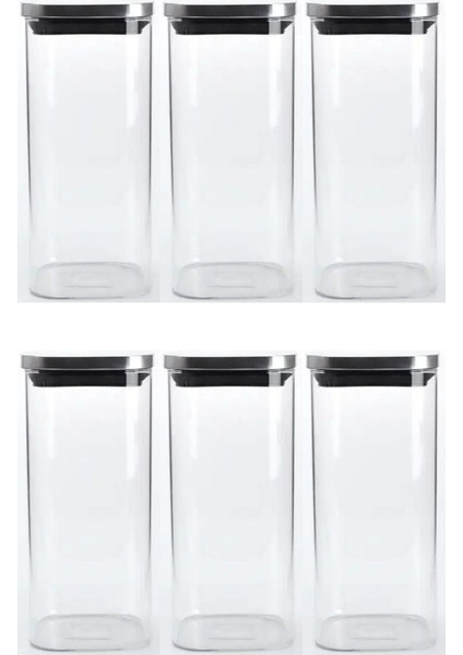 Kare cam kavanoz seti, vakum kapaklı, 6'lı, 450 ml, saklama ve baharatlık için ideal