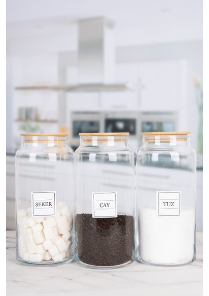 3’lü Ahşap Kapaklı Cam Kavanoz Seti, Vakumlu, 1440 ml, Beyaz, Şık ve kullanışlı tasarım