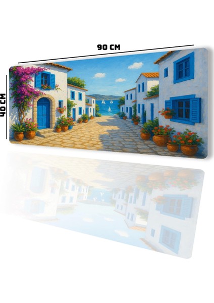 Sonictouch Ultragrand Mavi Beyaz Bodrum Evleri Dikişsiz Xxl Gaming Oyuncu Masaüstü Klavye Mouse Pad 40X90CM