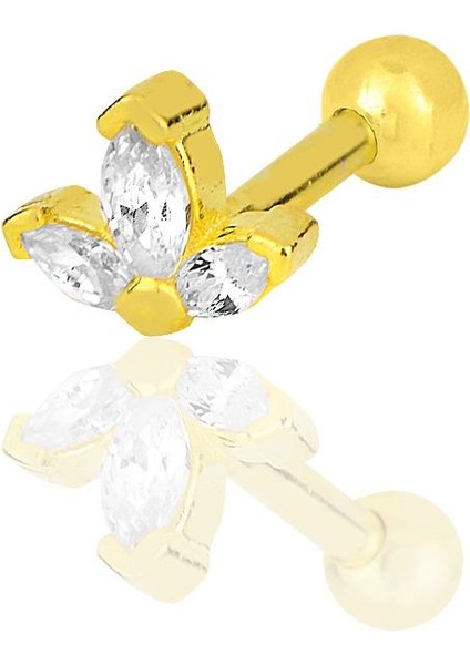 Gümüş Altın Yaldızlı Zirkon Üç Taşlı Tragus Helix Piercing Küpe SGTL12194GOLD