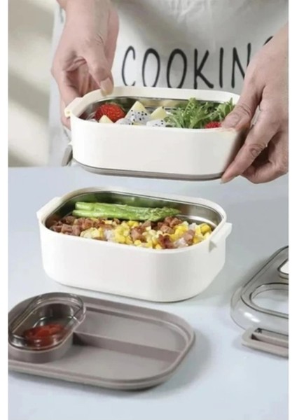 Vagon Life 1000 ml Lunchbox Çift Katlı 3 Bölmeli Çelik Sefer Tası Yemek Kutusu Beslenme Kabı