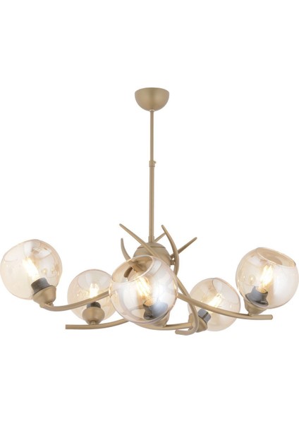 Pireal 5'li Yuvarlak Eskitme Bal Camlı Modern Oturma Odası Salon Avize