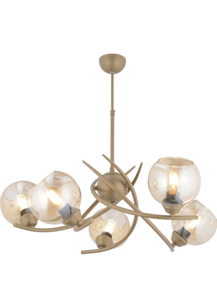 Pireal 5'li Yuvarlak Eskitme Bal Camlı Modern Oturma Odası Salon Avize