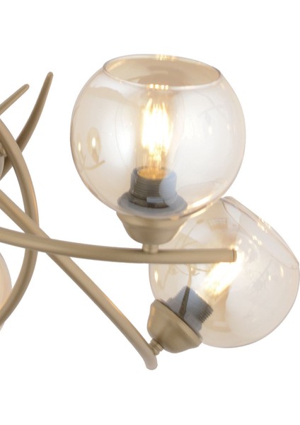Pireal 5'li Yuvarlak Eskitme Bal Camlı Modern Oturma Odası Salon Avize
