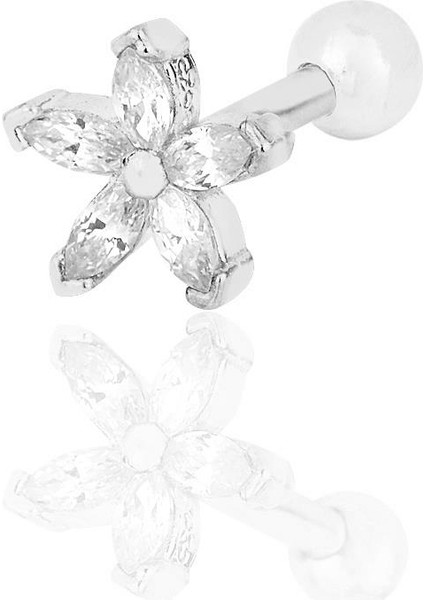Gümüş Rodyumlu Zirkon Taşlı Çiçek Modeli Tragus Helix Piercing Küpe SGTL12193RODAJ