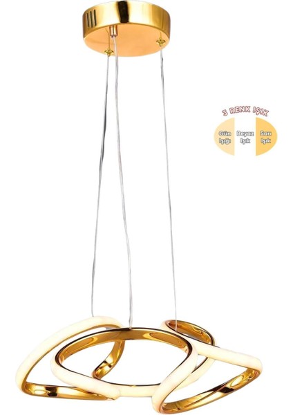 Çiçek Tekli Gold 3 Renk Ledli Sarkıt Avize