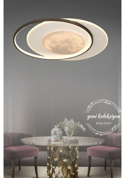 Dolunay 50 cm 3 Renk Işık Mod'lu (Beyaz Sarı Gün Işığı) Mutfak Yatak Odası Salon LED Avize