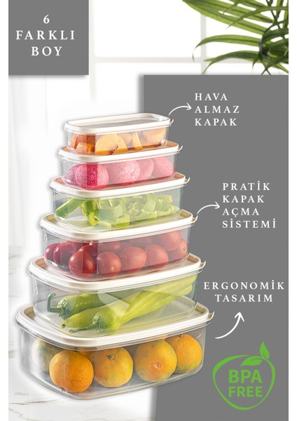 6 Lı Dikdörtgen Sweet Şeffaf Saklama Kabı Seti 300 ML-500 ml 800 ml 1200 ml 1900 ml 2900 ml